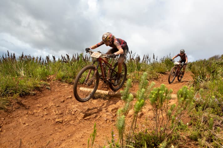   Laura Stigger (front) and Sina Frei already showed the competition in the prologue that they are riding their first Cape Epic to overall victory.