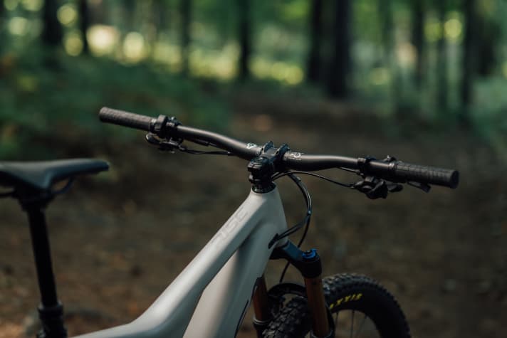 The cockpit is very clean, as is typical for Rise. Either with a slim Shimano display or - as shown here - only with the minimalist wireless unit.