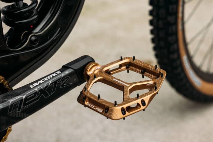   Massig Grip: Dafür sorgen eine große, konkave Standfläche und lange Pins.