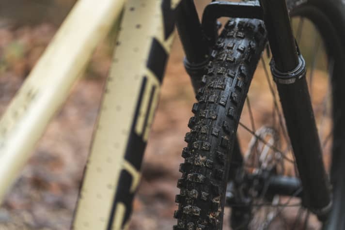   Trek Roscoe 9: For more comfort and plenty of grip, Trek has fitted its Roscoe with wide 2.6 tyres from Bontrager.