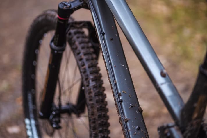  Transition Spur Carbon GX: Die hintere Bremsleitung lässt sich nur außen am Rahmen verlegen. Gut für die Wartung, aber schlecht für die Optik.
