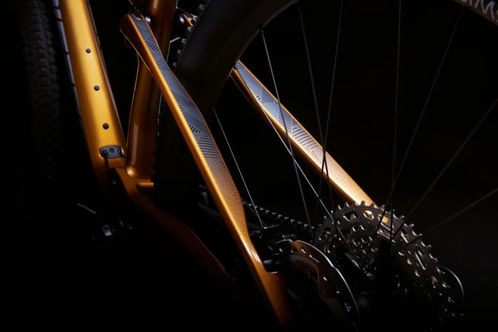   The rear triangle of the new Lapierre fullys manages without an additional bearing point thanks to the flexing seat stays.