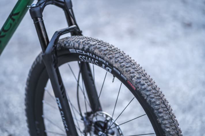   Storck Rebel.4 Pro: Am Vorderrad verbaut Storck zu Lasten der Traktion den speziell fürs Hinterrad entwickelten Racing Ralph.