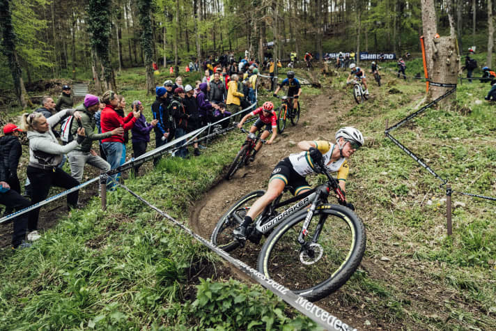   Currently the measure of all things in the women's cross-country field: Australian Rebecca McConnell.