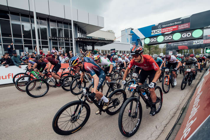   The highlight of the World Cup weekend in Albstadt: the start of the men's race on Sunday afternoon.
