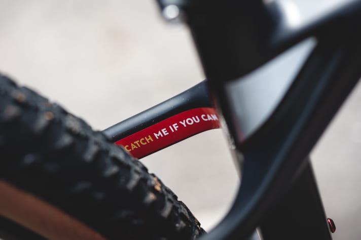   "Catch me if you can" can be read consistently on all of the sender's Rockrider hardtails.