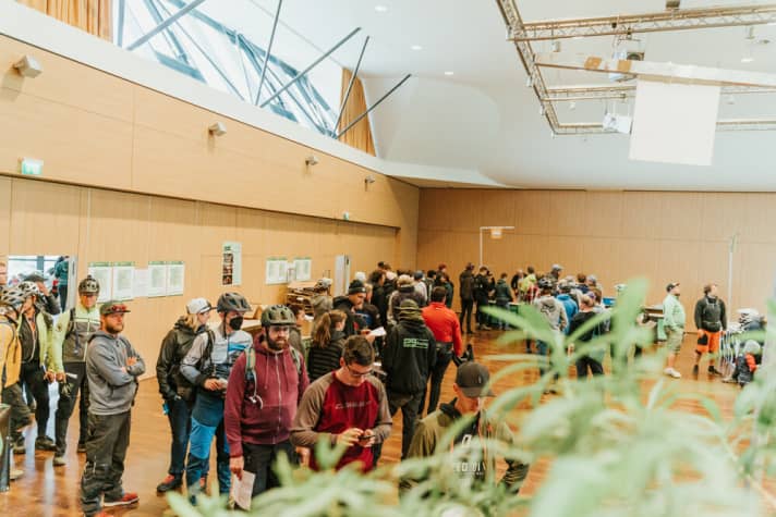   Start number distribution for the big and small downhillers on Saturday morning. 