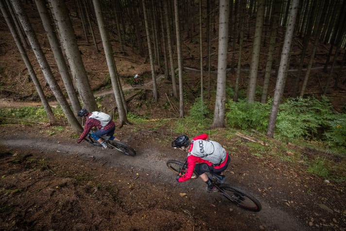 Fahrtechnisch keine Herausforderung, aber Dank Brechsand regenresistent: Das 100-Kilometer-Trailnetz von Pod Smrkem.
