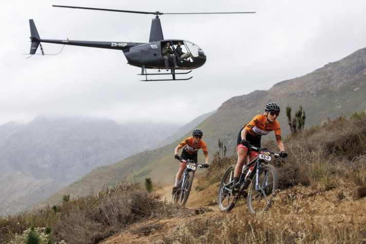 Nicole Koller and Anne Terpstra on the seventh stage of the Cape Epic in Stellenbosch, South Africa. No other MTB race attracts so much media attention.