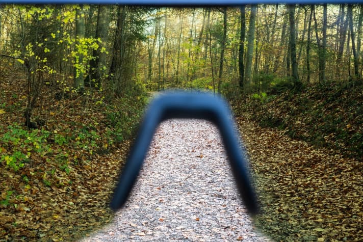 Gut zu sehen: Die grünliche Färbung des kontrastverstärkenden Qlite Glases. Das üppige Sichtfeld kommt durch die mittig platzierte Kameralinse zwar nicht so zur Geltung, in der Praxis ist das jedoch ein großes Plus der breiten Alpina.