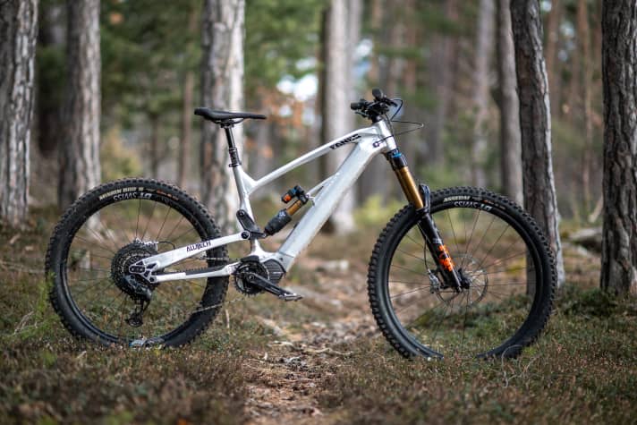 Typisch Alutech: Gebürstete Alu-Optik, massive Sitzstreben und die bekannte Kinematik machen das Bike ganz eindeutig zu einem Fanes aus der Feder von Jürgen Schlender.