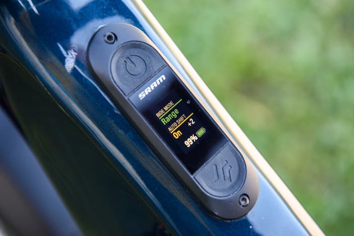 Mode, Auto-Shift setting and battery level: the SRAM AXS Bridge Display does not provide any further information.