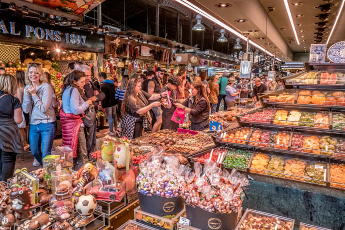 The "La Boqueria" market is a must-see for gourmets.