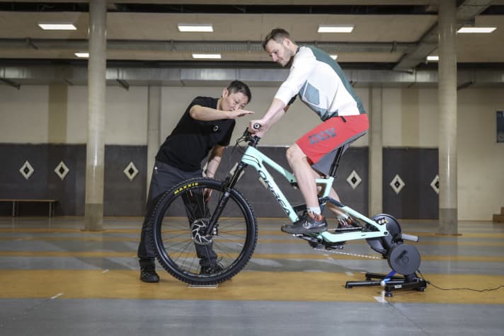 BIKE reader Albert at a bike fitting with ergonomics expert Dr Kim Tofaute.