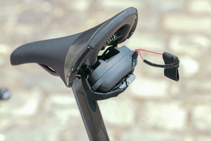 The Zefal Bike Taxi is stowed in a saddle bag