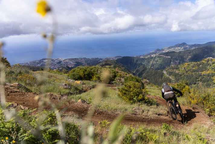 Satter Grip: Auf dem Buxo-Trail dosiert Jérôme die Geschwindigkeit mit Rhythmus-Gefühl. Seine Bremsen haben den Nachmittag frei.