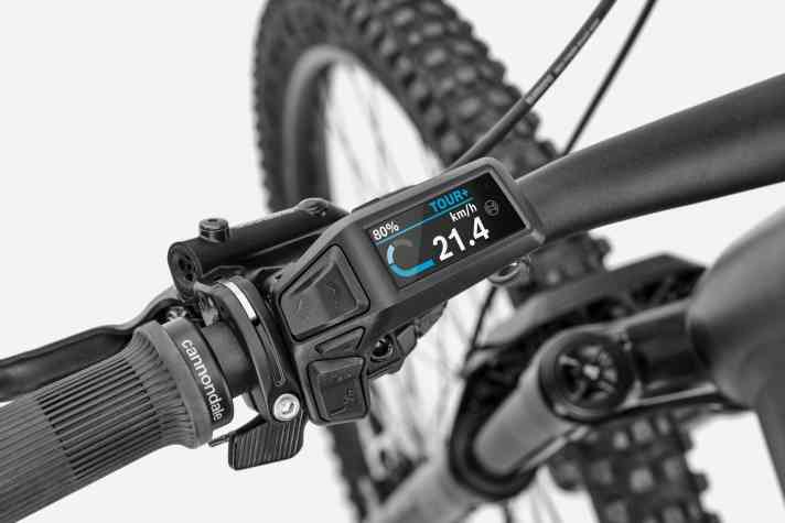 Das Bosch Purion 200 am Cannondale Moterra 3 kombiniert Bedieneinheit mit kompaktem Display am Lenker.