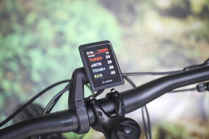 The Kiox 300 from Bosch provides a lot of information and the display pages can be customised via the app. The display sits somewhat exposed in front of the cockpit.