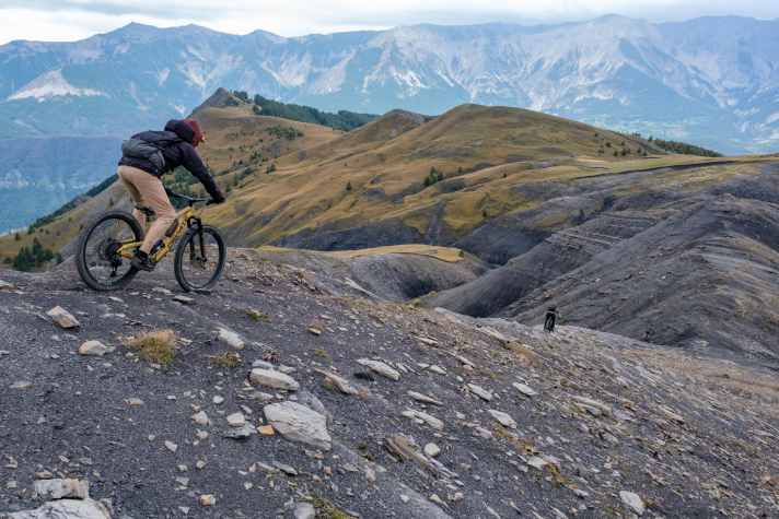 The Terre Noire in the French Maritime Alps: the black-sandy camel humps are best taken with a swing.
