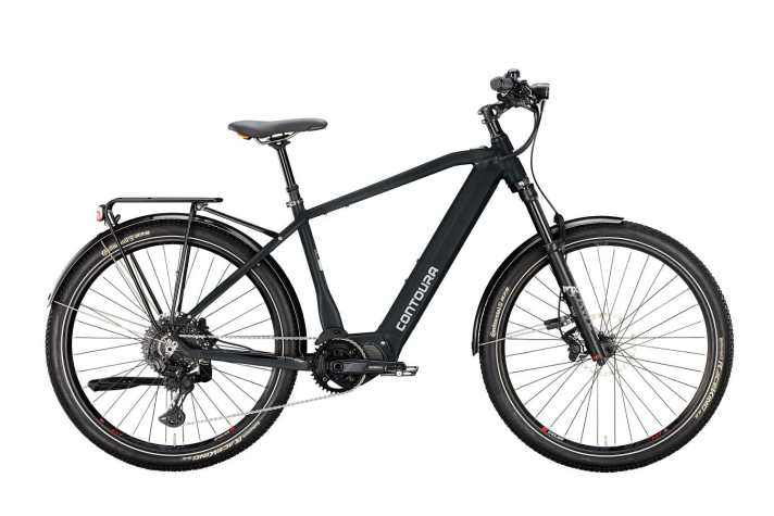 Touren-E-Bikes: Am Contoura Li-8 setzt man auf Komfort und Einsatz auf unebenen Wegen, will aber nicht durch riesige Reifenumfänge allzu viel an definiertem Handling verlieren.