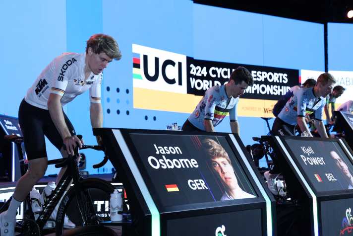 Jason Osborne gets out of the saddle to lead the points classification.