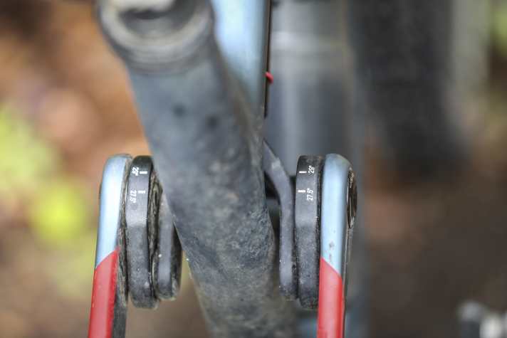 Schönes Detail: Das Merida One Forty lässt sich auch im Mullet-Setup mit kleinem 27,5 Zoll Hinterrad fahren.