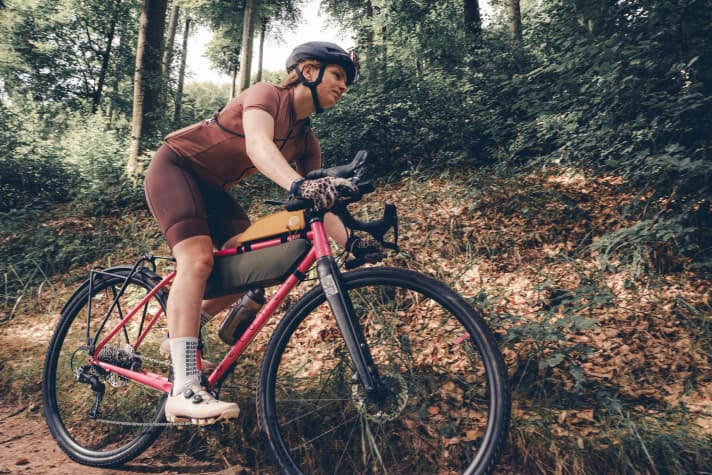Frame bag and top tube bag in use