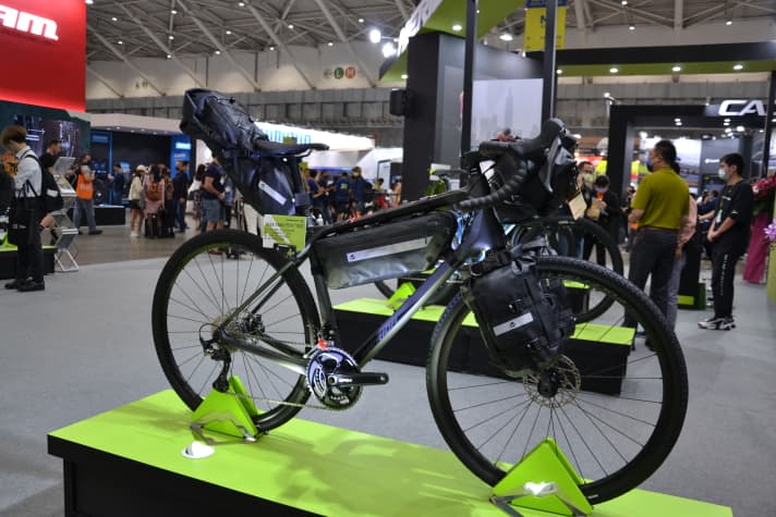 Merida shows bikepacking bags at the Taipei Cycle Show 2023.