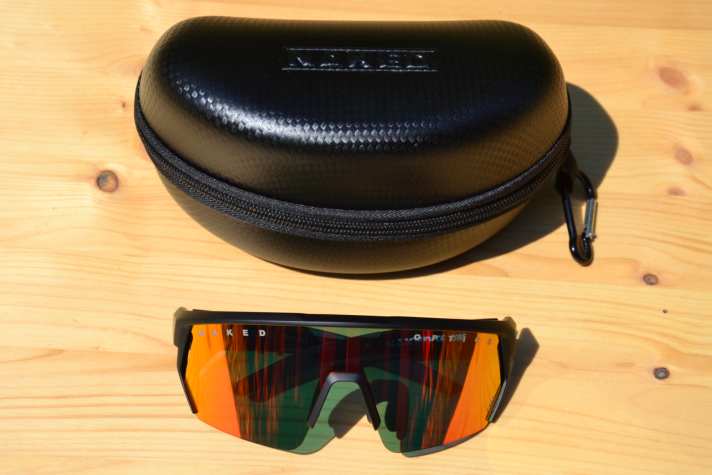 The "The Blade" sunglasses are already quite large, but the case is a real knockout.