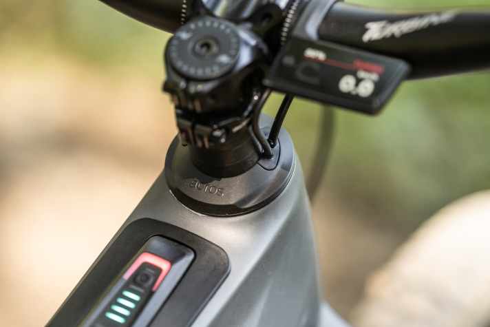 Die Züge werden durch den Steuersatz ins Innere des Rahmens geführt.