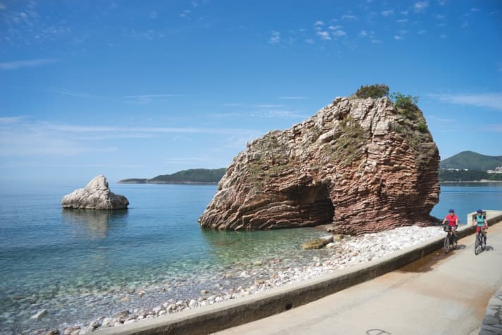 Tourist contrast programme on the coast. Here the coastal path near Budva.