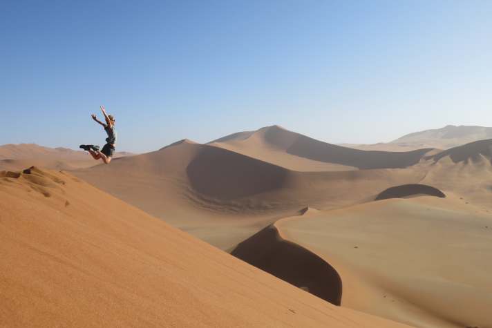 End of terrain. In the sand dunes of Namibia, you can only get further on foot.