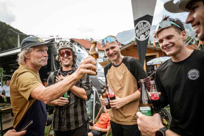 Everything done right: out on the trails with the kids during the day, enjoying a well-earned beer in the evening.