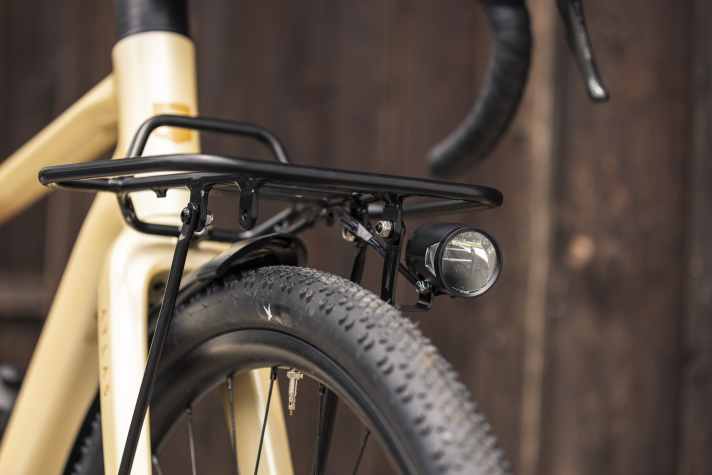 The Focus Atlas gravel bike can also be retrofitted with a front rack and lighting system.