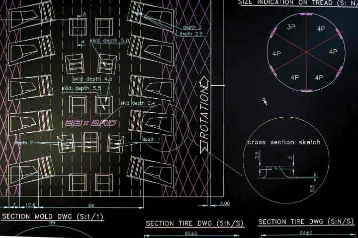 Computergrafik eines Reifenprofils Reifenproduktion Reifenentwicklung