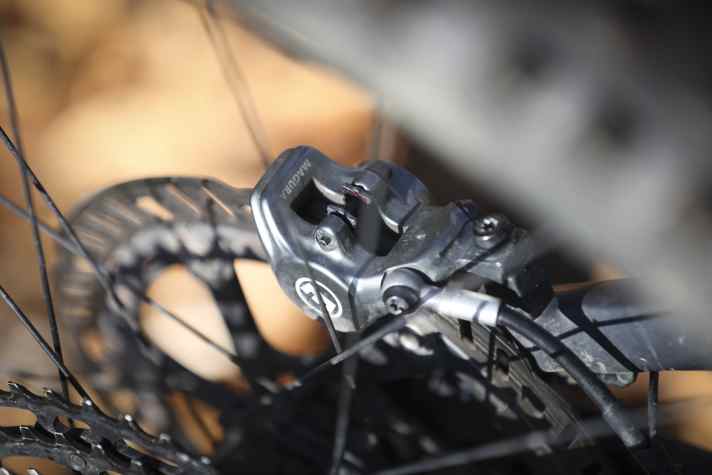 At the rear, Stevens relies on a small brake with just two pistons. It ate through a conspicuously large number of pads.