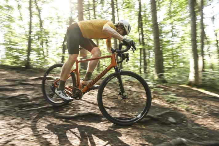 Handles far forward and a high frame: Off-road gravel bikes are much harder to control than mountain bike hardtails.