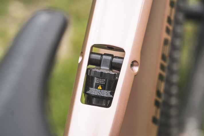 The hole in the top tube for the shock mount looks like a visual gimmick. But the rear suspension also stands out in functional terms.