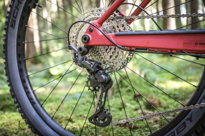 A rarity in the price range under 4000 euros: XT rear derailleur with 12-speed transmission.