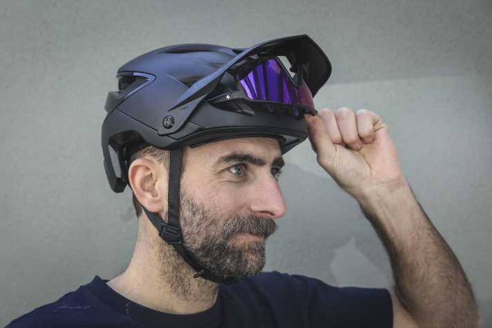 Sunglasses and goggles fit easily under the visor