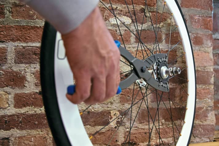 A suitable pair of pliers such as these "CP-1.2" from Parktool can be used to loosen the sprocket.