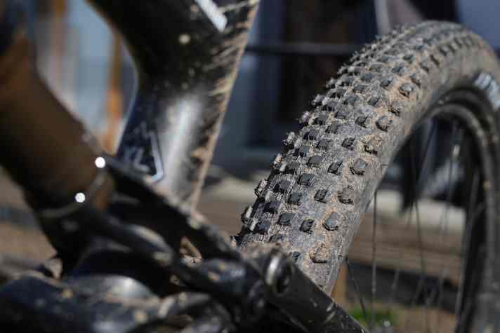 The Specialized tyres have already taken quite a beating in the first test. So far, they have digested hard impacts and sharp thorns without losing air.