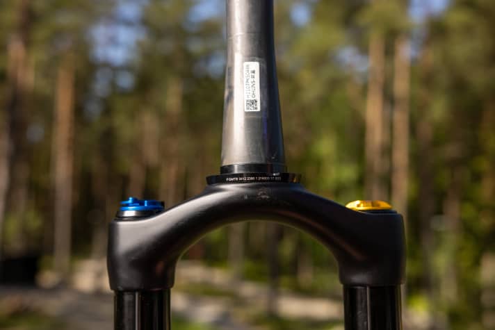 Schön in Carbon: Die Racevariante der neuen Öhlins Federgabel kommt mit Carbon-Schaft und Krone.