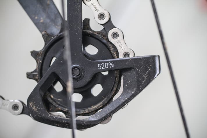 Sram's new Eagle cassettes with 52 mm climbing sprockets cannot always be retrofitted to old Eagle drivetrains without problems. The cassette only works perfectly with rear derailleurs whose cage is labelled 520 %. 
