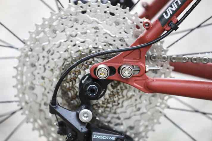 Dank horizontalem Ausfallende lässt sich das Kona Unit X für noch mehr Sorglos-Qualitäten auf Singlespeed umrüsten.