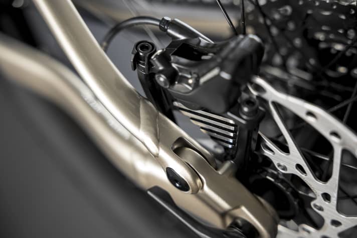 Im Unterschied zum eOne-Sixty setzt das eOne-Fourty auf ein zusätzliches Gelenk am Hinterbau. Der große Bruder arbeitet hier mit flexenden Streben.