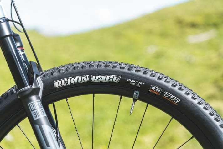 Breit aber etwas zahnlos: Die Maxxis Rekon Race in 2,4 Zoll Breite.