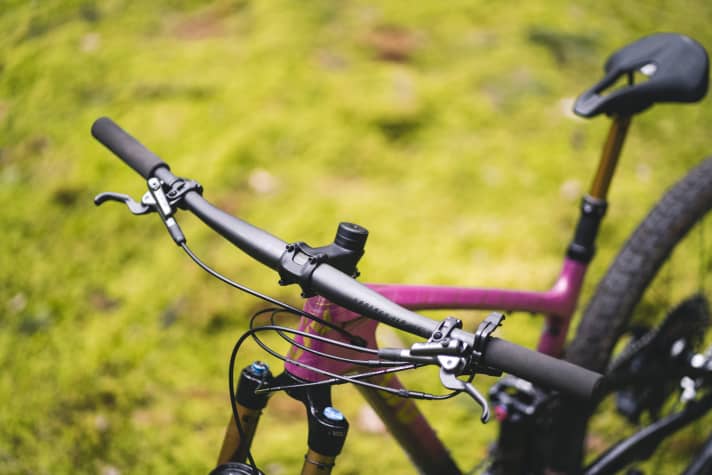 Auch dem Topmodell gönnt Liv nur eine konservative Kombination aus eigenen Cockpit-Teilen. Die Einstell-Rädchen für die Zugspannung sind zwar praktisch, erfüllen an einem Racebike aber nicht den Wunsch nach asketischem Minimalismus.