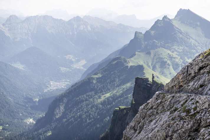 The wall through which you descend from the high plateau of the Pale di San Martino on the second day.