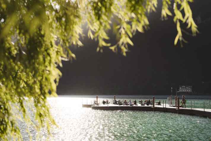 At half past seven in the morning, yoga in the middle of Lago di Molveno: a day couldn't start much better.